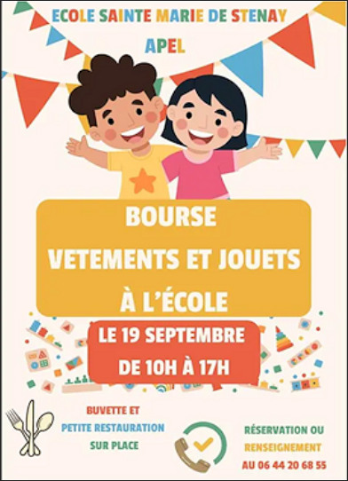 Bourse aux vêtements le 19 sept. à l'école Ste-Marie de 10 h à 17 h